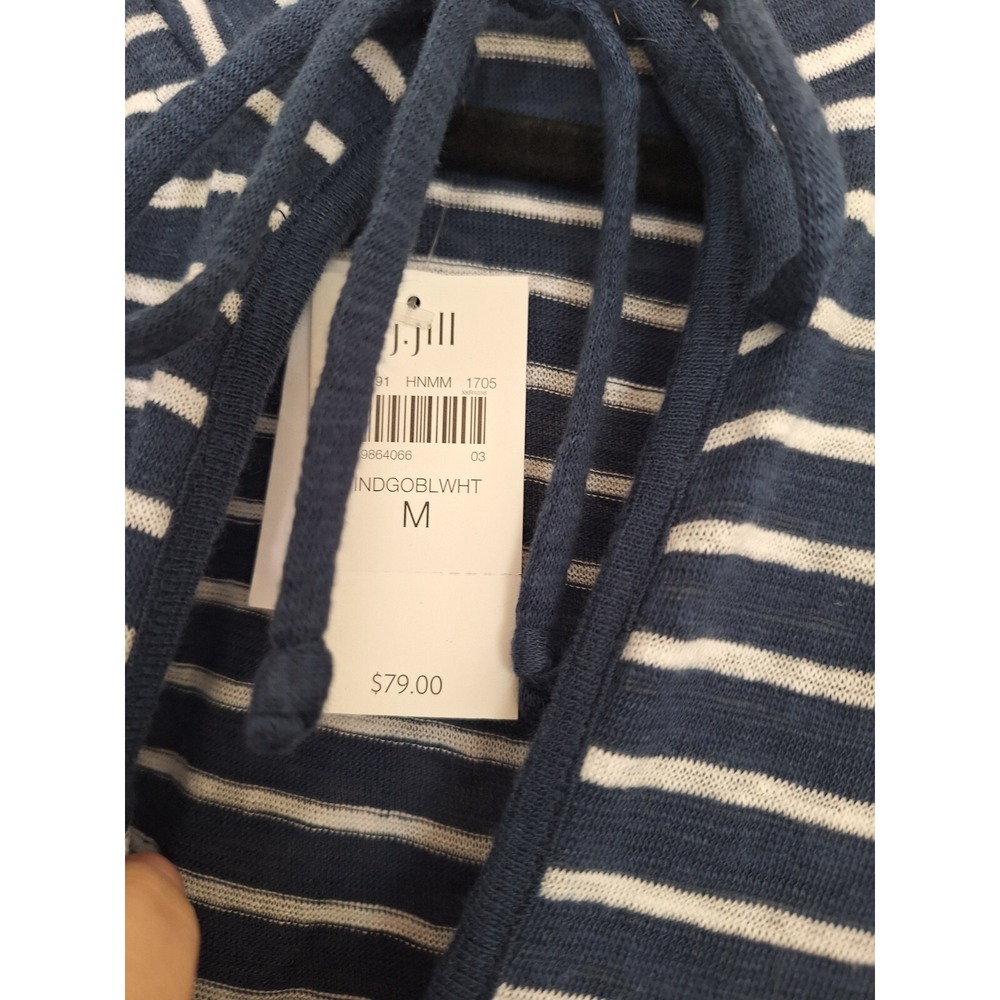J Jill Blue White hoodie linen 58% size M - Picture 3 of 7